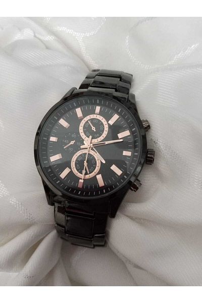Brality Waterproof - Steel Band Men's Watch- Black Color - Numbers Copper Line- Black Dial- 6002