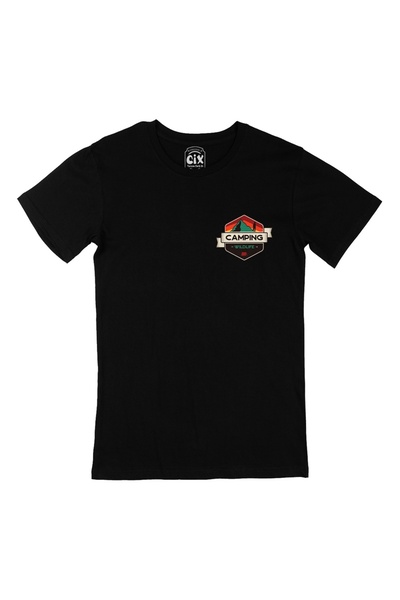 Cix Black T-Shirt with Wild Life Camping Pocket Logo Design
