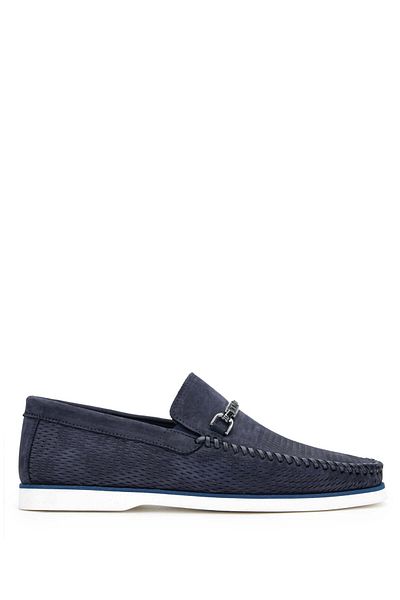 Tamer Tanca Men's Genuine Leather Navy Nubuck Loafer Shoes