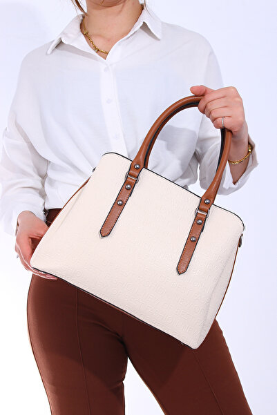 By Hakan JN-1320 PORTOFOL BRODAT COMBINAT PENTRU MÂNĂ ȘI UMĂR PENTRU FEMEI CREMA