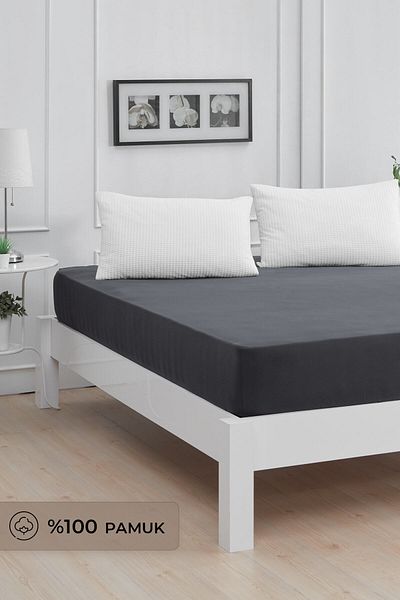 Mislina Home Roza Baby Kids Elastic Combed Cotton Sheet Anthracite