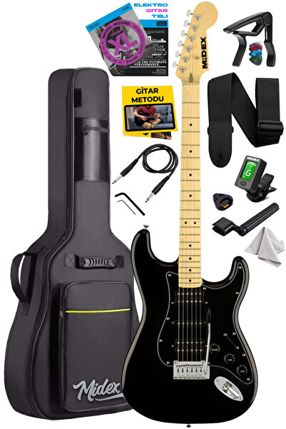 Midex Rph-40bk Full Black Elektro Gitar Seti Hsh Manyetik Gül Klavye Üst Kalite