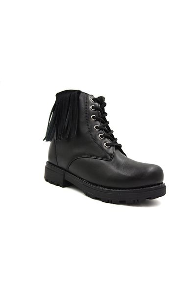 Prego Thermo Non-Slip Sole Lace-Up & Zipper Girl's Short Tassel Boots BLACK