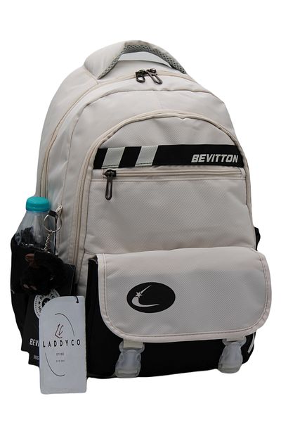 LaddyCo Water Repellent Special Fabric Modern Beige-Black School Backpack 34300