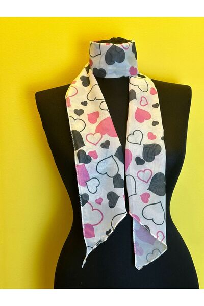 Gönülden Tasarım HEARTED TOWEL WOMEN'S SCARF BANDANA HAIRBAND 140X19 CM SMOKED