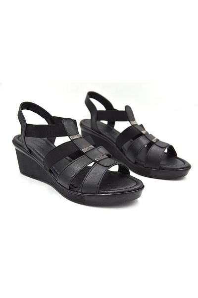Prego (Mavişim) Poly Light Sole Elastic Troc Detailed Women's Sandals BLACK
