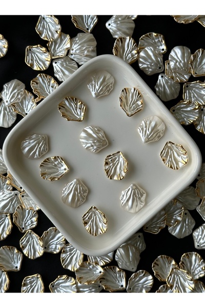 Bijumix Aksesuar 50 Adet Istiridye Beyaz Altın Sarı Midye Kabuğu Boncuk