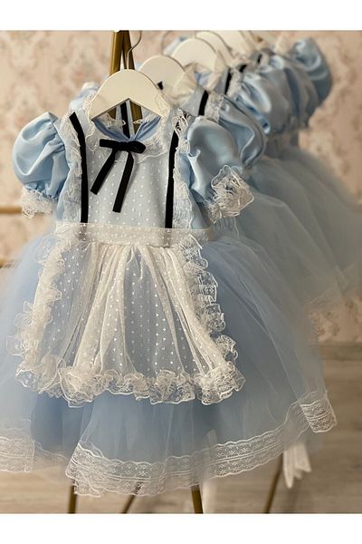 İPEKACOUTURE Rochie pentru fete din satin cu maneci cu balon - Alice cu decolteu cu panglica