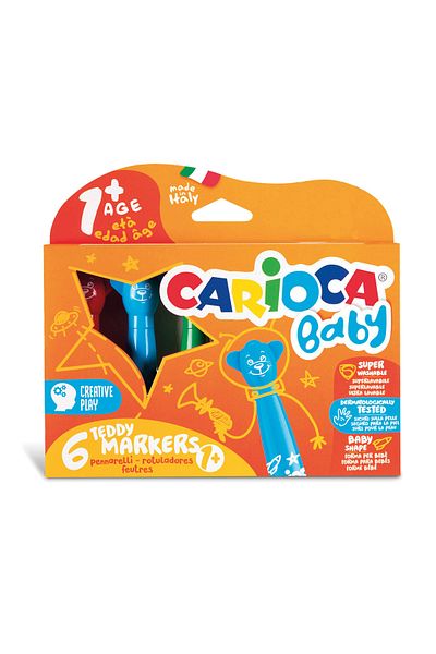 CARIOCA Baby Teddy 6-Pack Felt-Tip Crayons Super Washable Jumbo Age +1
