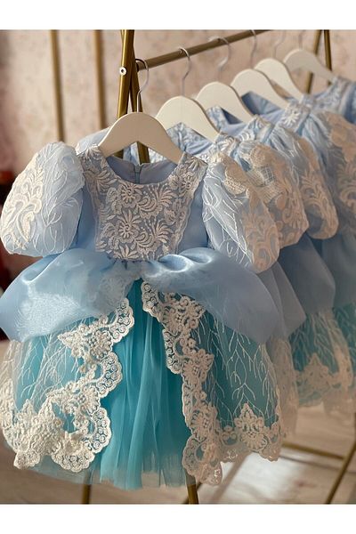 İPEKACOUTURE Rochie Cenușăreasa pentru fete cu mâneci cu balon și fustă cu etaje
