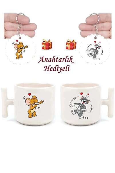 Pan Dükkan Tom Ve Jerry Baskılı Sevgili Aşk 2'li El yapımı T Kulplu Fincan