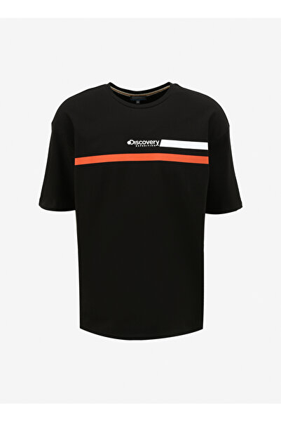 Discovery Expedition Siyah Erkek Bisiklet Yaka Loose Fit Baskılı T-Shirt D4SM...