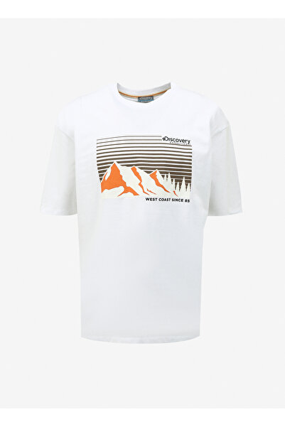 Discovery Expedition Kırık Beyaz Erkek Bisiklet Yaka Loose Fit Baskılı T-shir...
