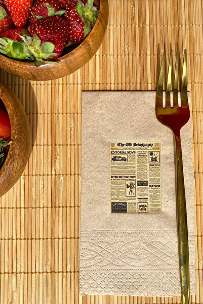 loyderlena 16'lı Vintage Kraft Sunum Peçetesi 33x33 Cm| Gazete Kağıdı Desenli