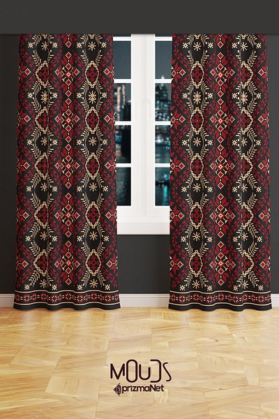 Moud's Anatolia 11 Patterned Suede Living Room Hall Background Curtain Printed Extrafor Drawstring 2 Sash PRD-1020