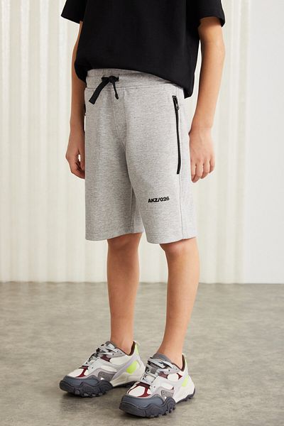 GRIMELANGE JEFFRERY-GRM24011 75% bavlna 25% polyester šortky s potiskem a zipem pro chlapce Šedé šortky