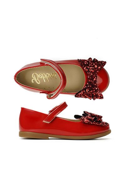 Bebbini Linda-double Bow Red Vegan Girl's Ballerinas