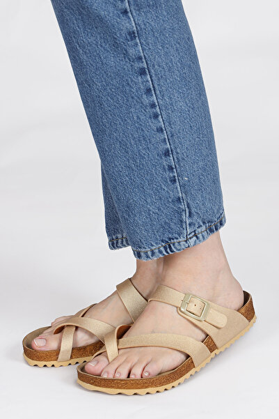 Jump 50008 Dámské žabky zlaté barvy s jednou přezkou