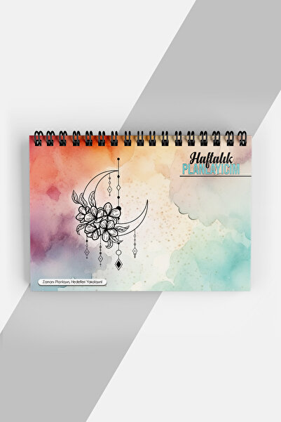 markcat مخطط أسبوعي بتصميم قمر ملون - جدول أعمال غير مؤرخ (A5) دفتر مخطط