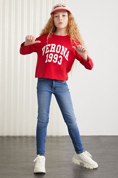 GRIMELANGE CHERLY-GRM24020-100% cotton printed girl's long sleeve tshirt Red T-Shirt