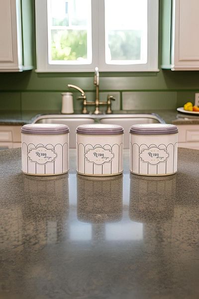 EVLE Erb07u6 Oval Metal Storage Container Set of 3, Retro