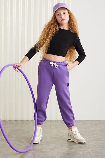 GRIMELANGE INGRID-GRM24033 75 % Baumwolle, 25 % Polyester mit dekorativem Etikett, Roster-Thread, Mädchen-Jogginghose, Lila, Trainingsanzug A