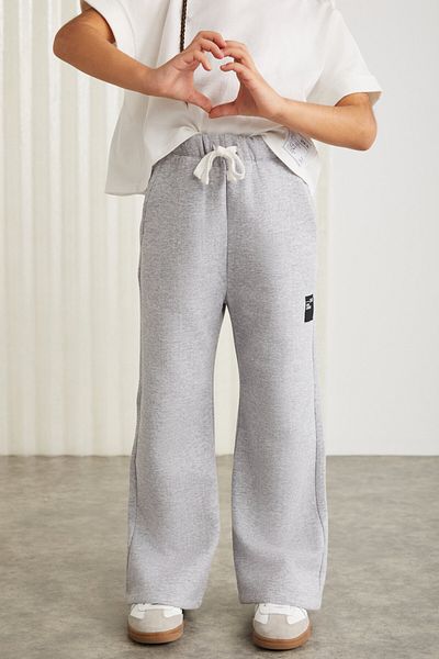 GRIMELANGE LUCIELLE-GRM24034 75% bavlna 25% polyester vázaná nit s ornamentálním štítkem dívčí světlicový pantalon šedý