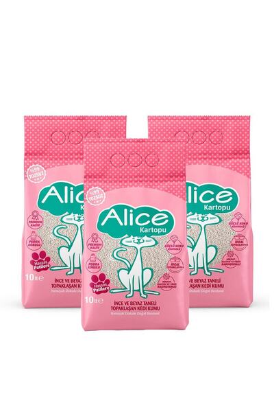 Alice Kartopu İnce ve Beyaz Taneli Pudra Kokulu Kedi Kumu 3x10 lt.