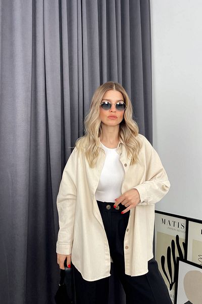 Sue Store Λινό πουκάμισο Premium Oversize Stone Color