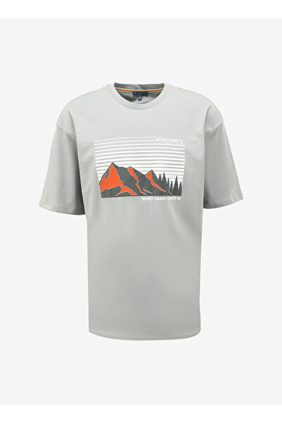 Discovery Expedition Gri Erkek Bisiklet Yaka Loose Fit Baskılı T-Shirt D4SM-T...