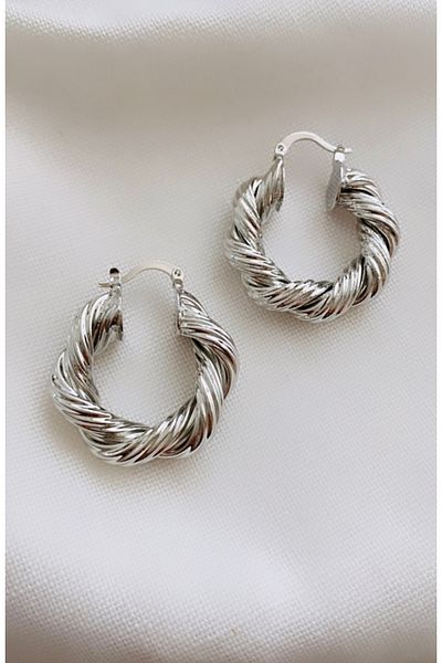 VNS Accessories Imported Vintage Thick Twist Silver Hoop Earrings (3 cm)