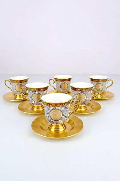 ACAR Porcelain Magnus 6-Person Coffee Cup Set Gold Gilded Pattern-2 - KOH-05014