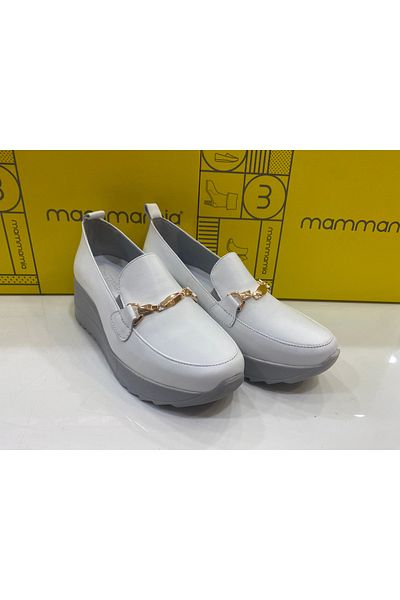 Mammamia D24YA-3745R Women's Leather Casual Shoes white