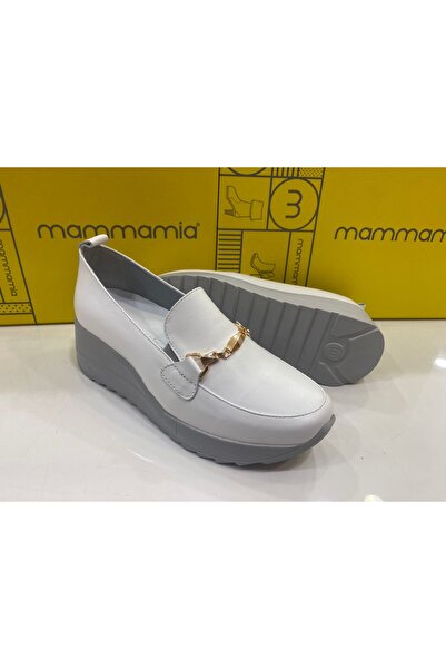Mammamia D24YA-3745R Women's Leather Casual Shoes white