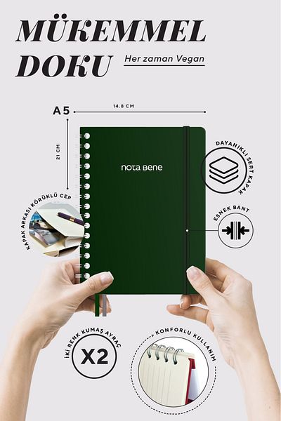 Victoria's Journals Nota Bene Spiral Premium Hard Cover Notebook, 14.8x21 cm, Striped