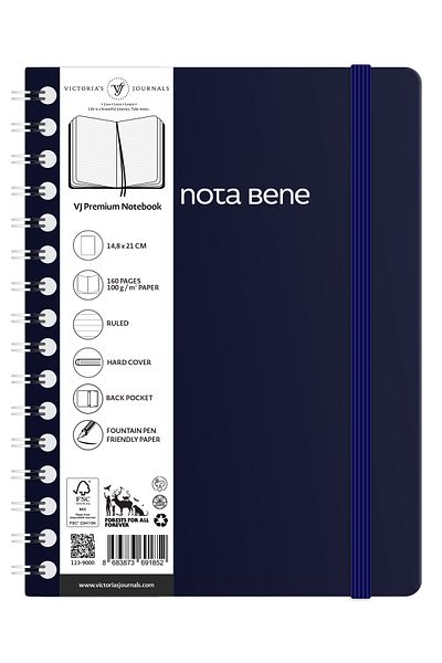 Victoria's Journals Nota Bene Spiral Premium Hard Cover Notebook, 14.8x21 cm, Striped