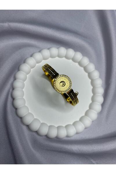 PINAR ACCESSORY ÇELİK GOLD RENK ÇEYREKLİ ÖRME KELEPÇE BİLEZİK
