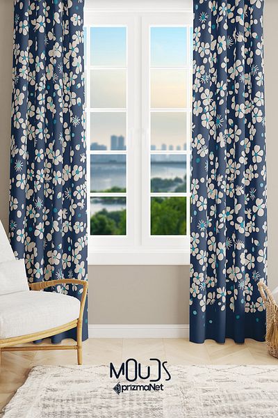 Moud's Nowon 3 Patterned Suede Living Room Hall Background Curtain Printed Extrafor Drawstring 2 Sash PRD-1036