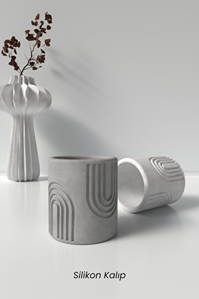 Cageartstudio Desenli Silindir Beton Saksı ve Mumluk Silikon Kalıp K13 - Deko...