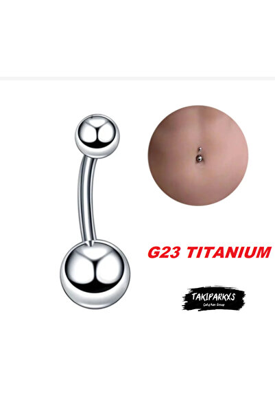 Takıparkxs G23 Titanyum Gümüş Gri Göbek Piercing Anti Alerjik Paslanmaz Kararmaz