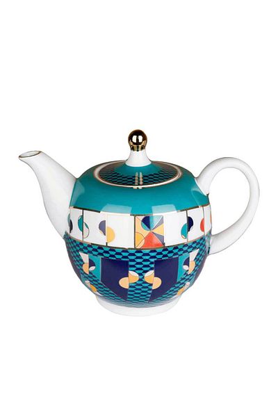 Lucky Art Leslie Bone - 1300 ml Geometric Patterned Porcelain Teapot