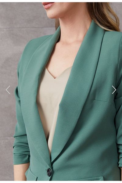 Alegante Stylish Women's Gathered Sleeve Green Blazer Jacket