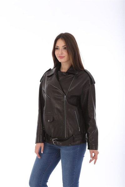 Franko Armondi Kadın Gerçek Deri Klasik Biker Mont Siyah Bk-1565 - 19928 Fa3