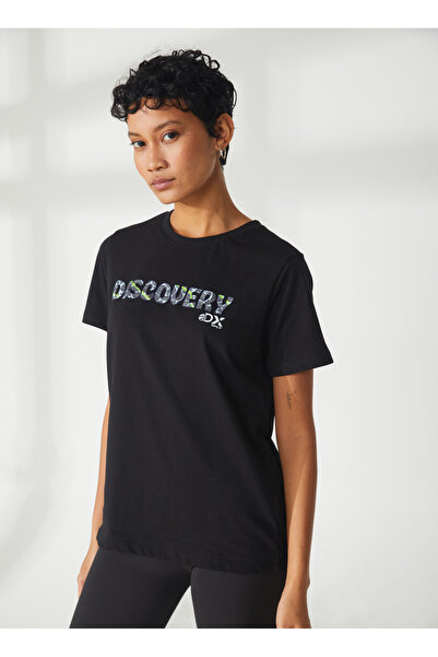 Discovery Expedition Discovery Expedition Bisiklet Yaka Baskılı Siyah Kadın T...