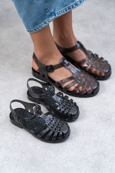NİŞANTAŞI SHOES Anderline Jr. صندل أسود شفاف لامع بحزام غير لامع للأطفال