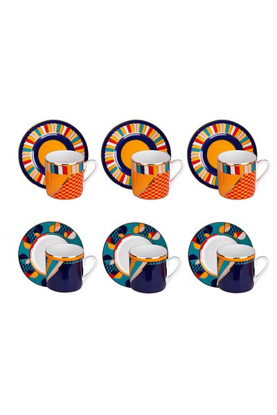 Lucky Art Leslie Bone - Set of 6 Geometric Patterned Coffee Cups