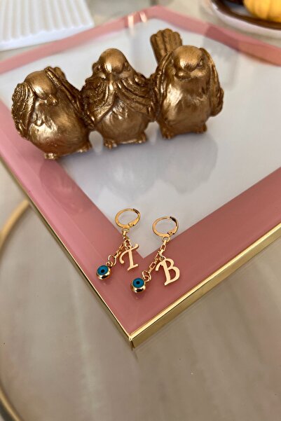 Trendy Butik Harfleri Seçilebilir Nazar Detaylı Küpe