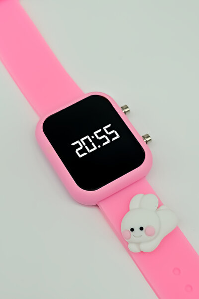 tutkanstore Pembe Yanaklı Tavşan Figürlü Led Ekranlı Dijital Çocuk Kol Saati ...