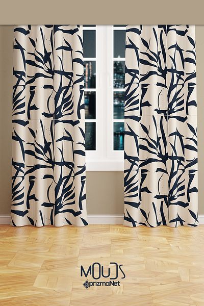 Moud's Omegu 1 Patterned Suede Living Room Hall Background Curtain Digital Printed Extrafor Drawstring 2 Sash PRD-1053