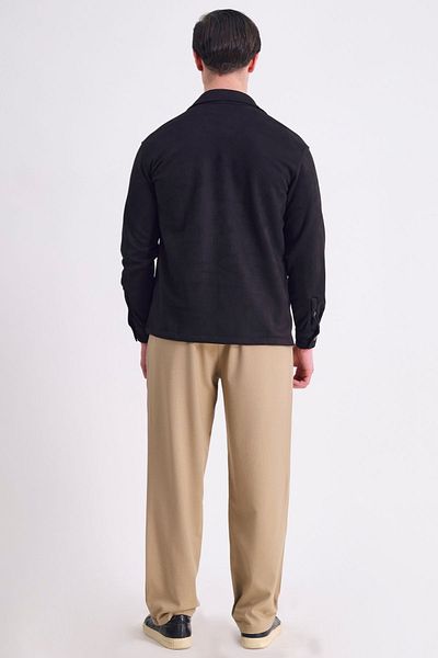 RELAXL Unisex Regular Fit Snap Fastener Μαύρο πουκάμισο Nubuck Συνδυασμός γραφείου